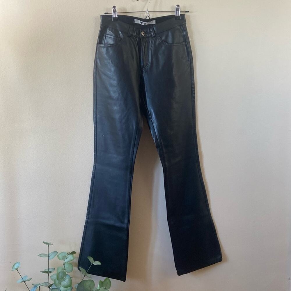 New Mavi "Molly" Black Faux Leather Pants bootcut flare low rise 27 tight Fall